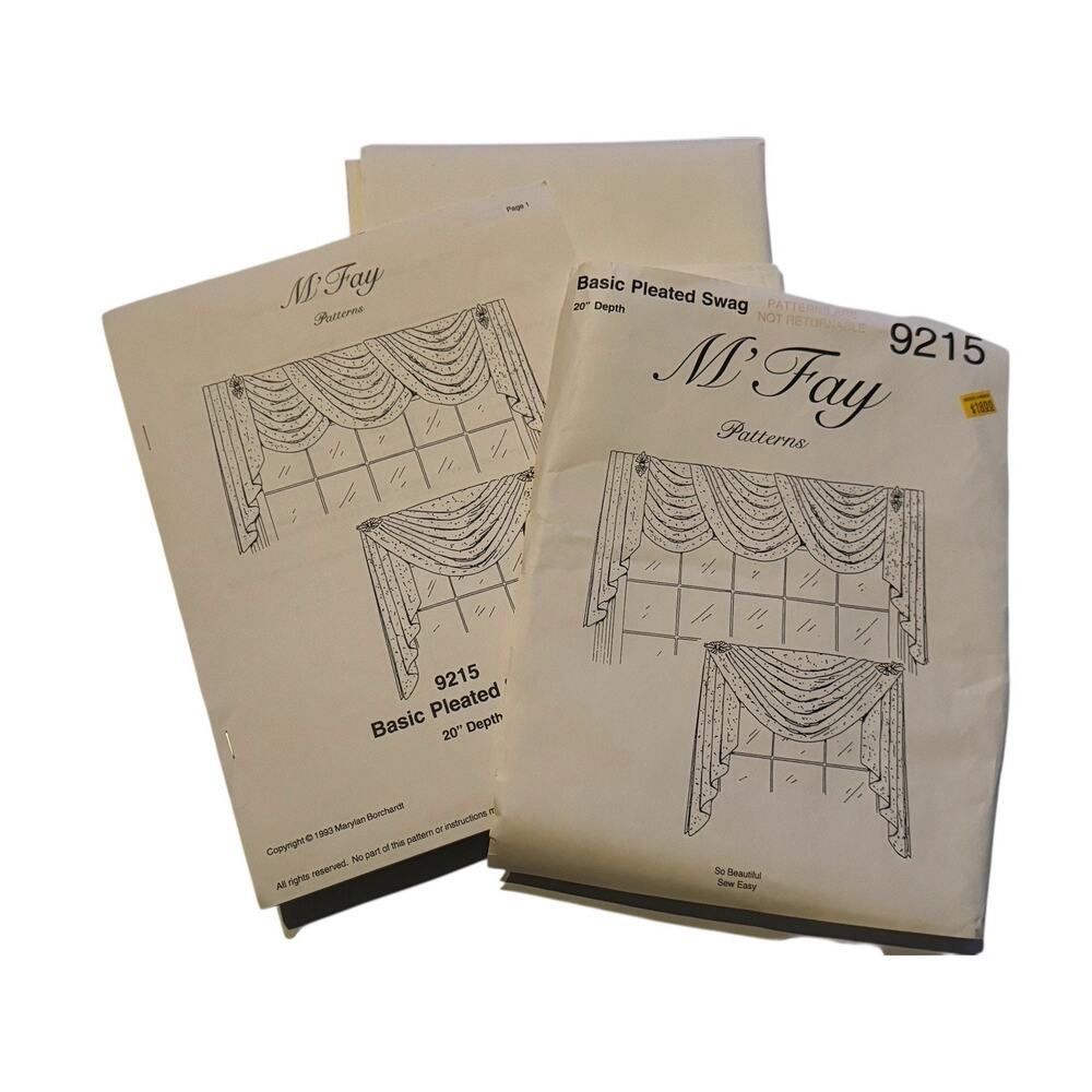 M’Fay 9215 Basic Pleated Swag Window Valance Sewing Pattern 20” Depth Seamstress